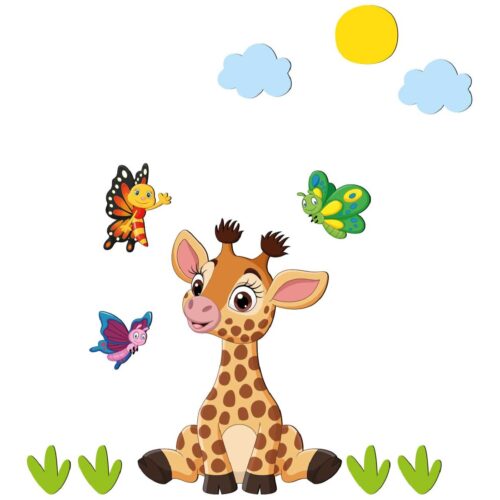 Autocollant mural amovible en bois pour chambre de bébé – Design girafe