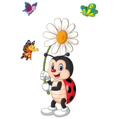 Autocollant mural amovible en bois pour chambre de bébé – Design coccinelles