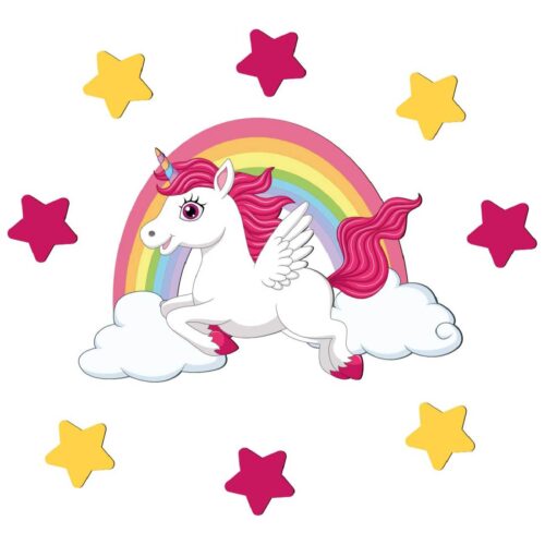 Autocollant mural amovible en bois pour chambre de bébé – Design licorne