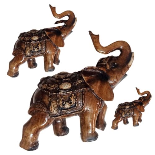 Ensemble de 3 figurines décoratives d’éléphants – Sculptures d’animaux Feng Shui