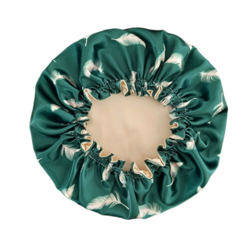 Bonnet de nuit en satin de soie de luxe pour femmes avec motifs de plumes