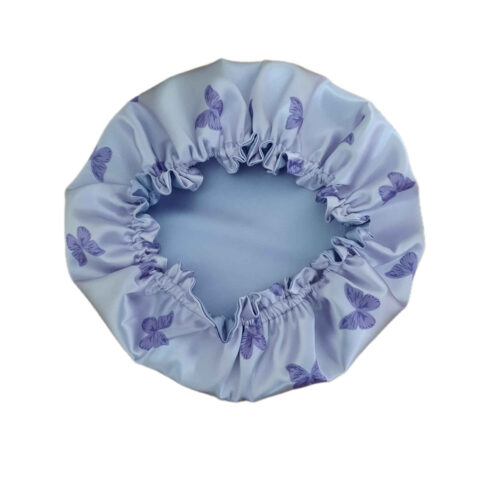Bonnet de nuit en satin de soie de luxe pour femmes, design papillon bleu