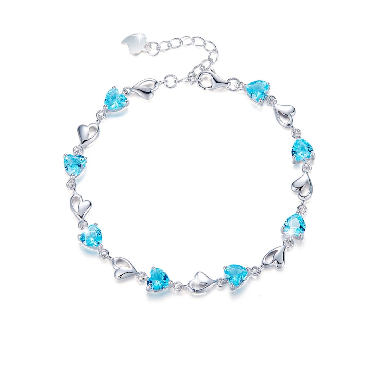 Bracelet en Argent avec Petit Design Cœur Bleu pour Femmes