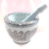 Set Mortier et Pilon en Pierre Élégamment Fabriqué à la Main avec Motif Floral