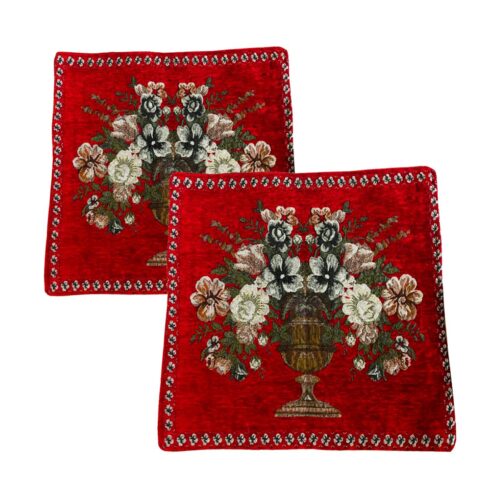 Housse de coussin en velours unilatérale – Design Vase à fleurs (Set de 2)