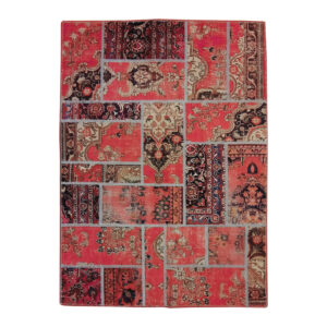 Tapis Persan Vintage Patchwork Noué à la Main Magenta