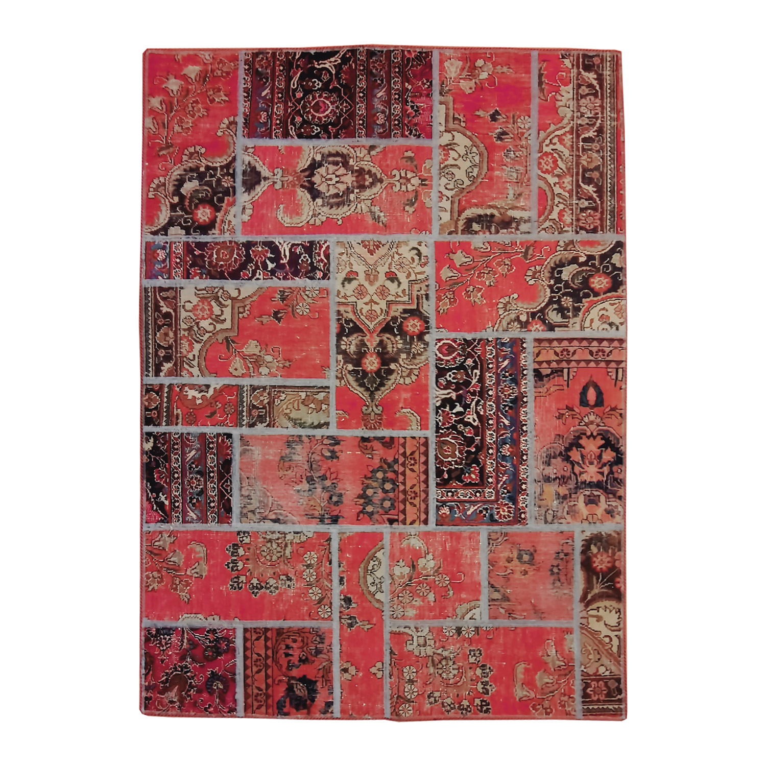 Tapis Persan Vintage Patchwork Noué à la Main Magenta
