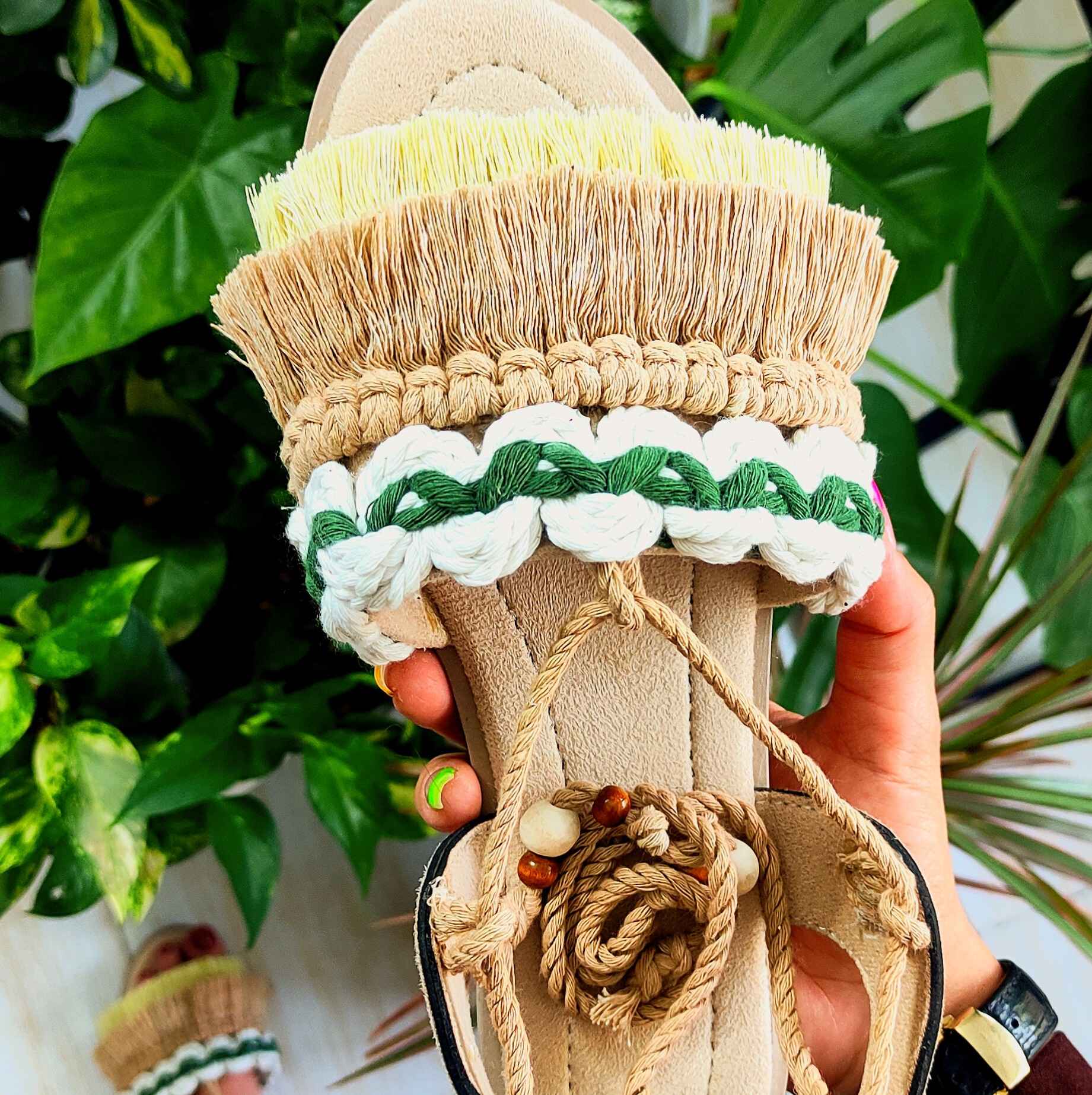 Sandales Sling Back en Macramé pour Femmes, Modèle Art