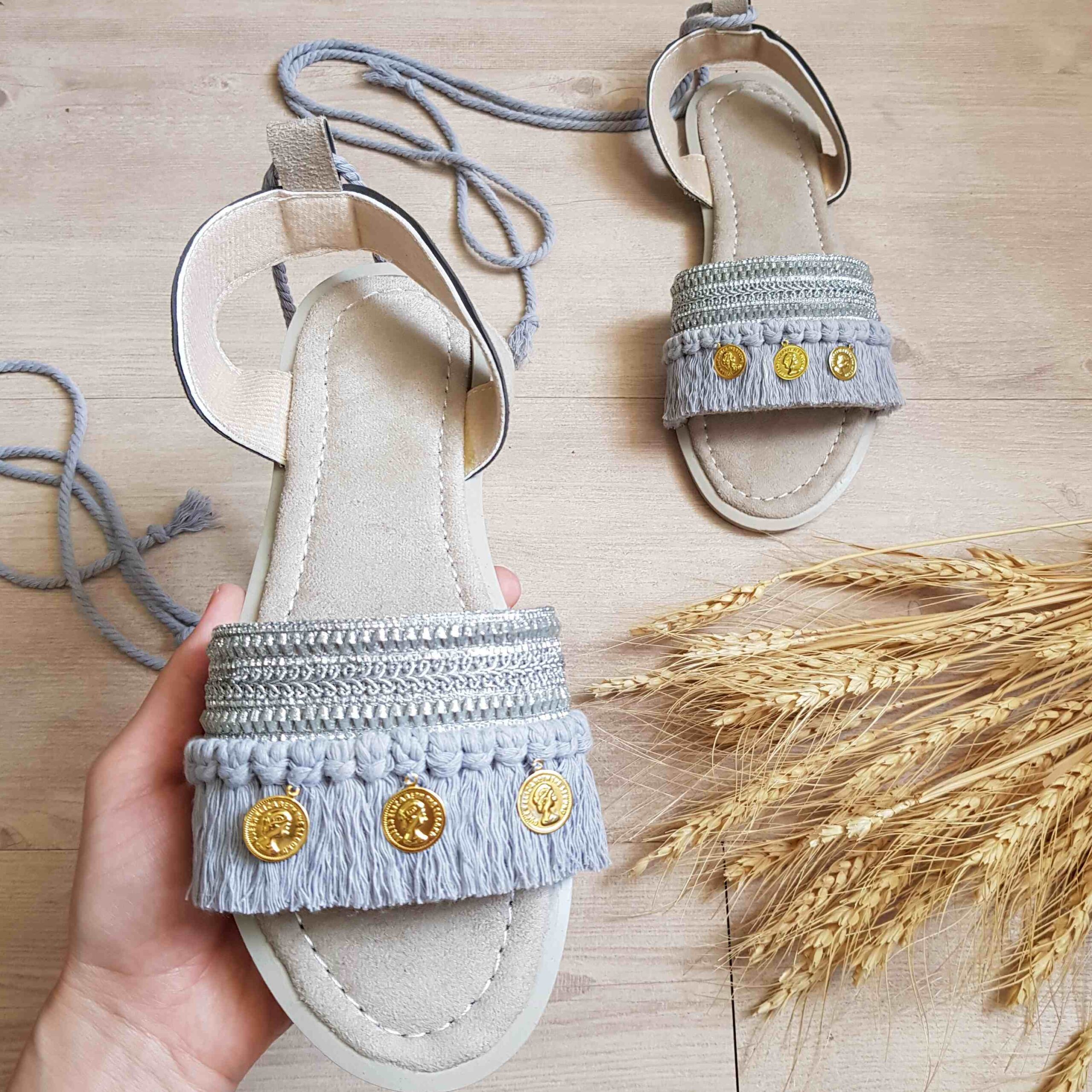 Sandales Sling Back en Macramé pour Femmes, Modèle Pièce