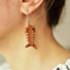 Boucles d’Oreilles en Bois pour Femmes Fait Main avec Motif d’Arête de Poisson