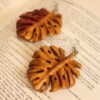 Boucles d’Oreilles en Bois pour Femmes Fait Main avec Motif de Feuille