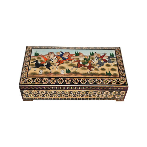Boîte de cartes de visite en bois artisanale persane avec design Chogan