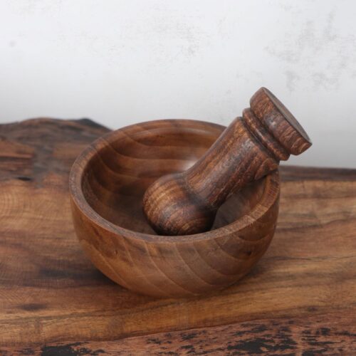 Ensemble Mortier et Pilon en Bois Naturel pour Cuisine