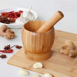 Ensemble Mortier et Pilon en Bois de Bambou Naturel