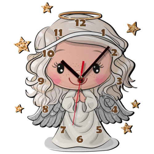 Horloge Murale en Bois pour Chambre d’Enfant avec Design de Petit Ange