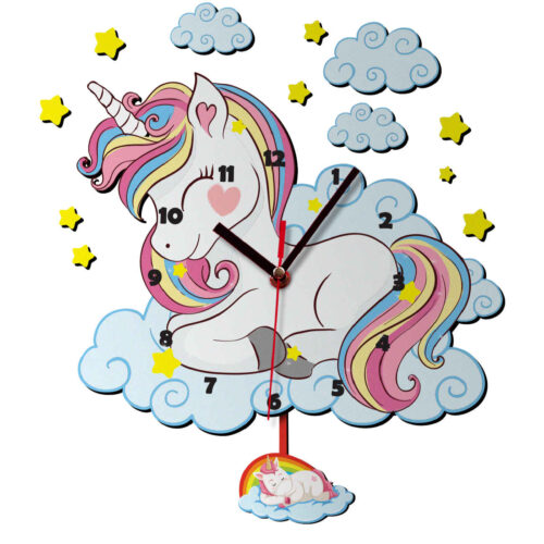 Horloge Murale en Bois pour Chambre d’Enfant avec Design de Licorne