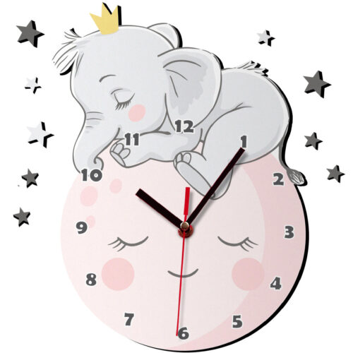 Horloge Murale en Bois pour Chambre d’Enfant avec Design d’Éléphant