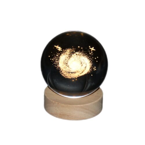 Veilleuse boule de cristal 3D – Voie lactée avec base en bois