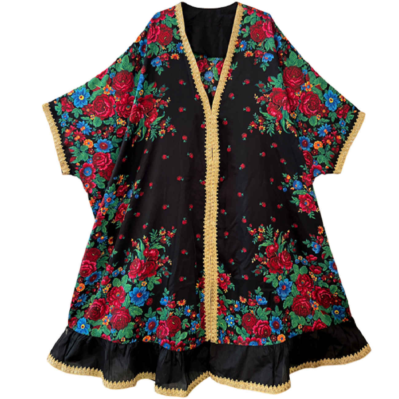 Abaya pour femmes avec manches aérées et design floral en noir
