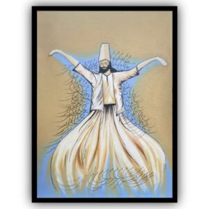 Peinture d’art soufie authentique : Huile sur toile, danse Sema – Chef-d’œuvre original
