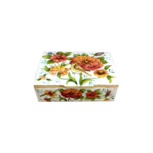 Boîte à bijoux en os artisanale avec motif floral d’inspiration persane