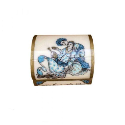 Boîte à bijoux en os artisanale avec motif Leili & Majnun d’inspiration persane