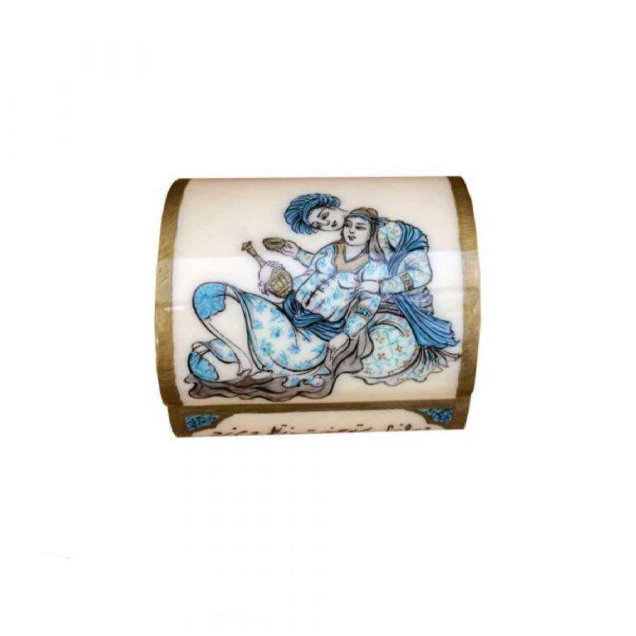Boîte à bijoux en os artisanale avec motif Leili & Majnun d'inspiration persane