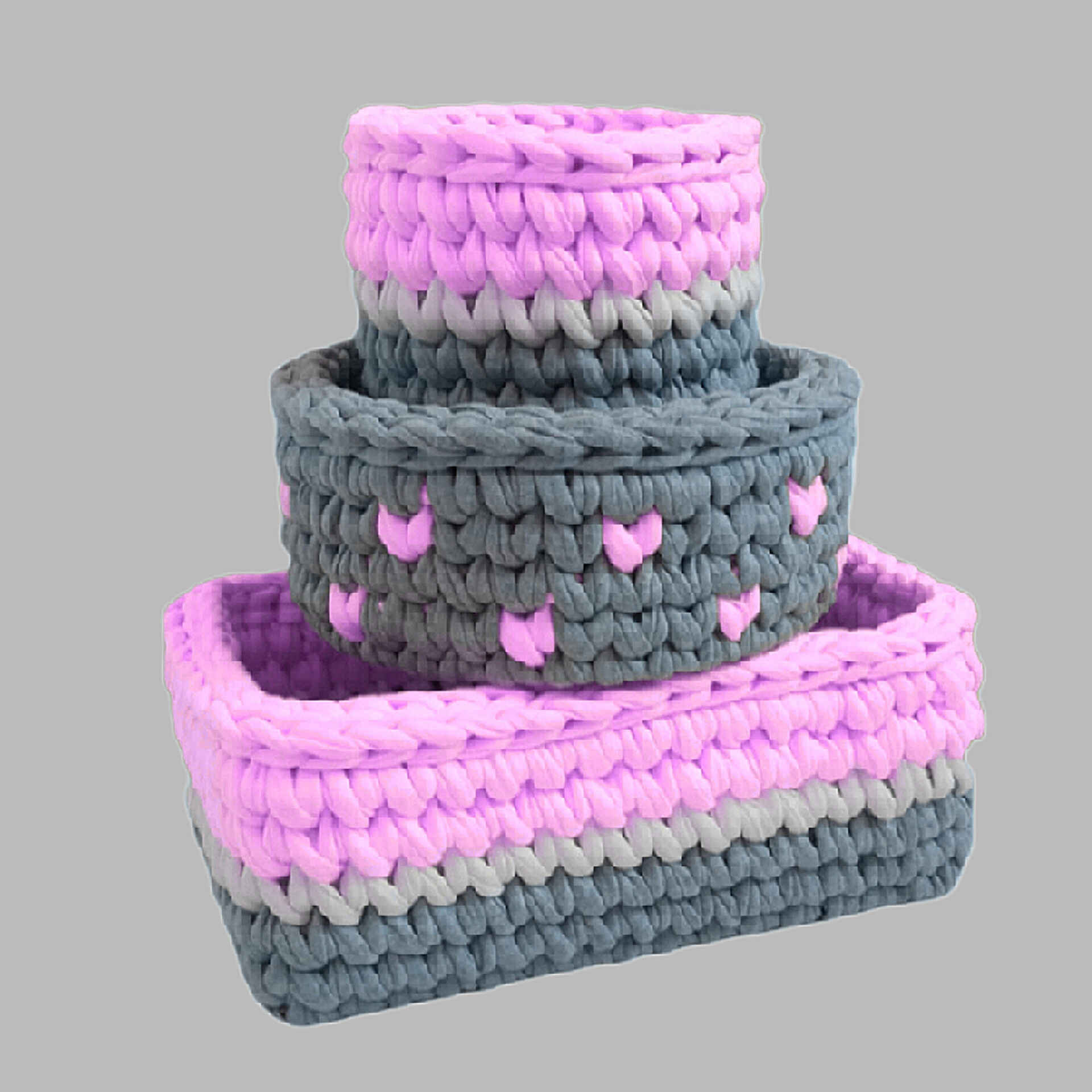 Panier de rangement en crochet avec design Little Heart, ensemble de 3