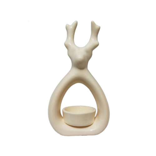 Porte-bougie décoratif en céramique avec design de cerf
