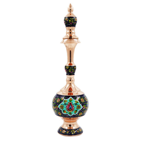 Bouteille décorative en cuivre – Émail Minakari persan avec motif floral