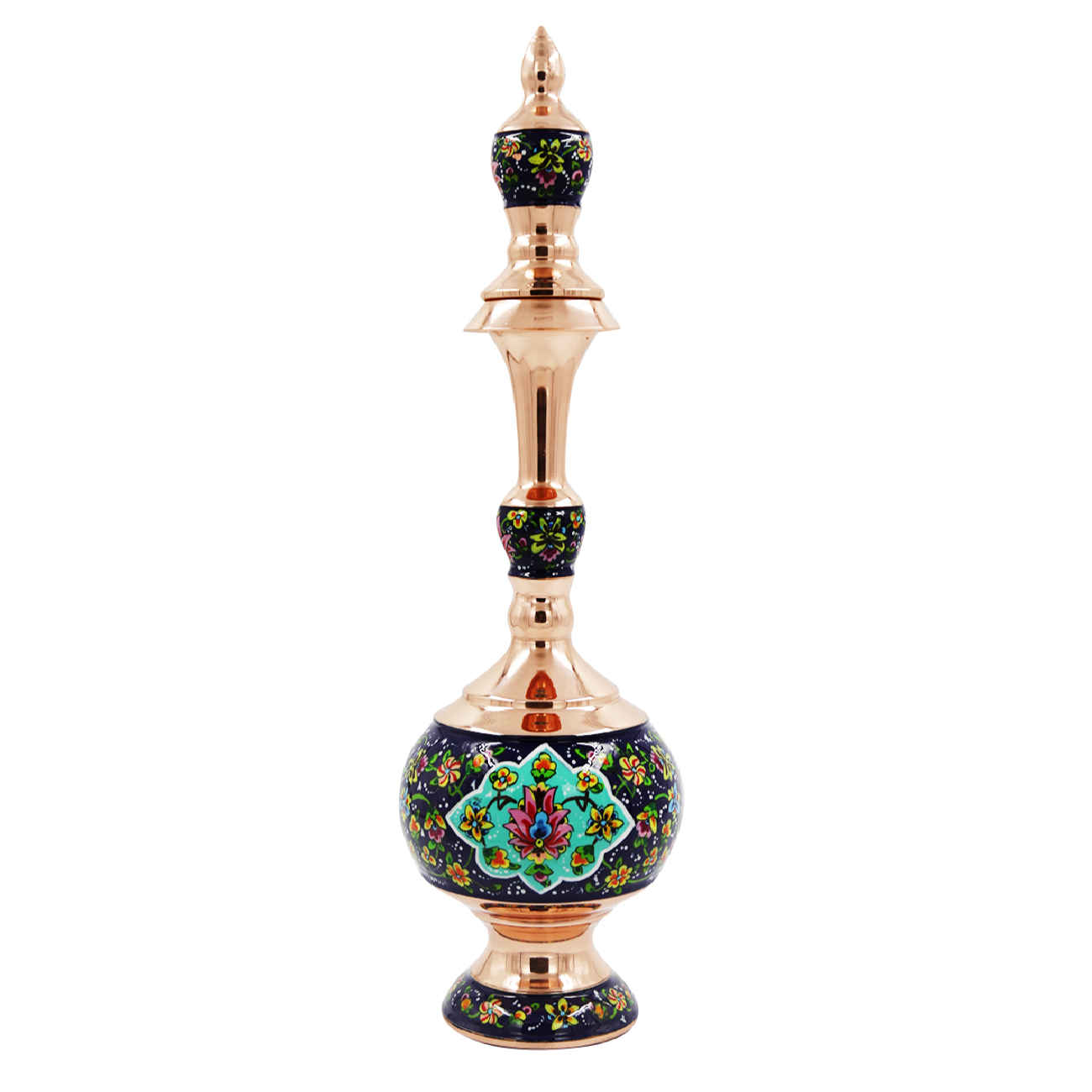 Bouteille décorative en cuivre - Émail Minakari persan avec motif floral