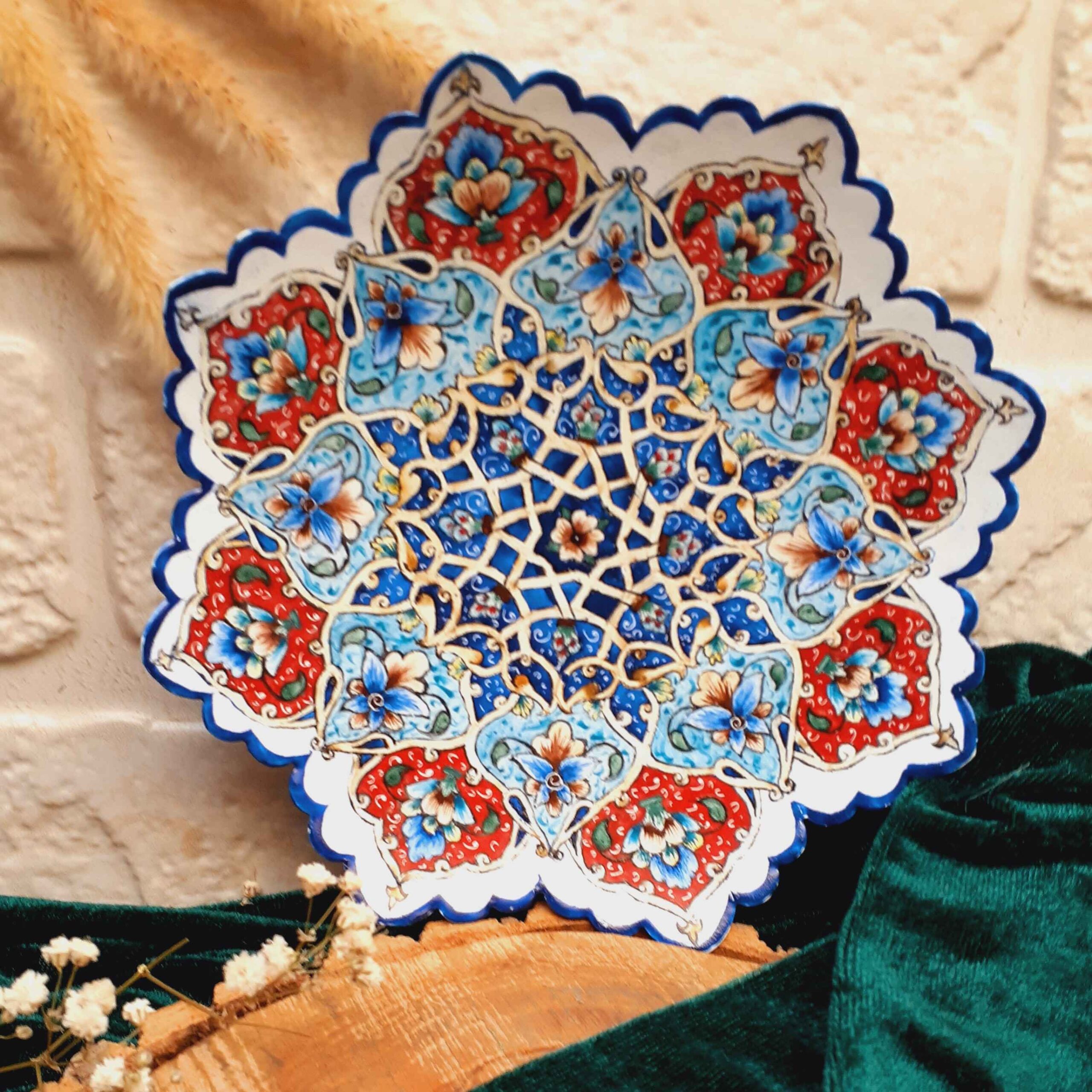 Plat décoratif en cuivre avec Minakari persan artistique fait à la main