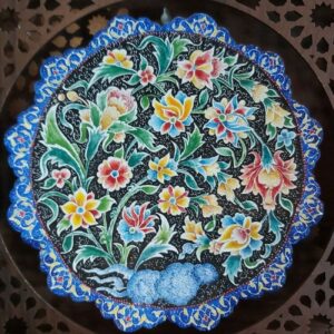 Plat décoratif en cuivre avec émaillage Minakari persan floral