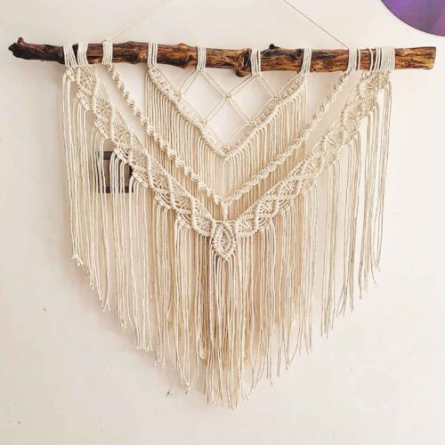 Tapisserie Murale Décorative en Macramé avec Motif Géométrique