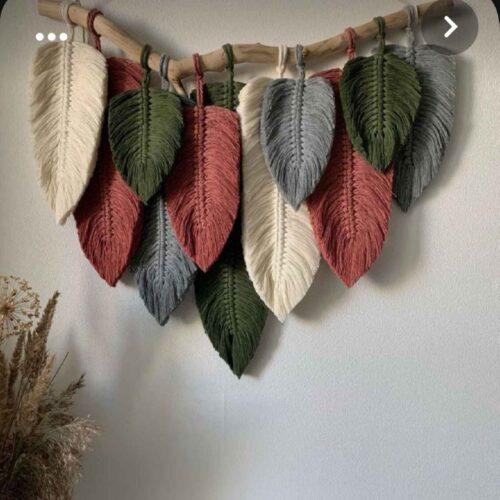 Tapisserie Murale Décorative en Macramé avec Motif Feuilles