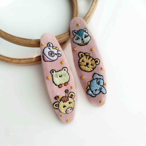 Set de Pinces à Cheveux à Clip Brodé à la Main avec Design d’Animal Mignon