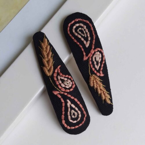 Set de Pinces à Cheveux à Clip Brodé à la Main avec Design de Paisley