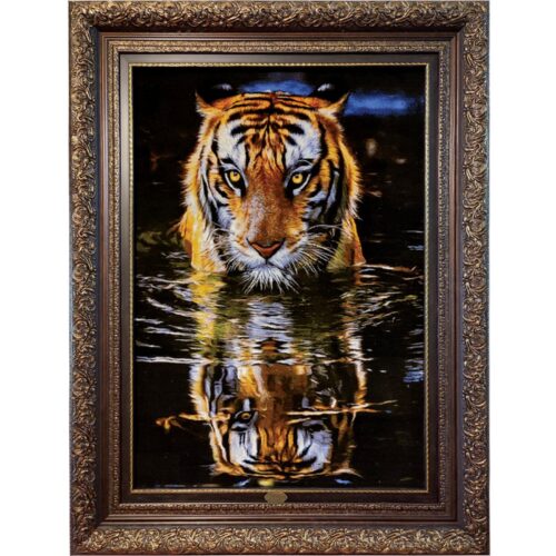 Tapis persan figuratif noué à la main de Tabriz représentant un tigre