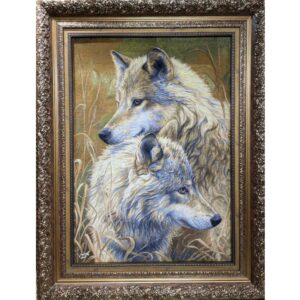 Hand-Knotted Persian Pictorial Rug from Tabriz Wolves