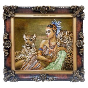 Hand-Knotted Persian Silk Pictorial Rug from Tabriz Egyptian Woman & Tiger