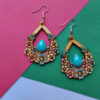 Boucles d’Oreilles Artisanales en Bois avec Fleurs Violettes – Modèle Turquoise