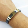 Bracelet en cuir et acier avec motif d'arbre noir