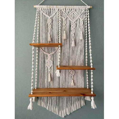 Tapisserie Murale en Macramé Artisanale Bohème avec Étagère