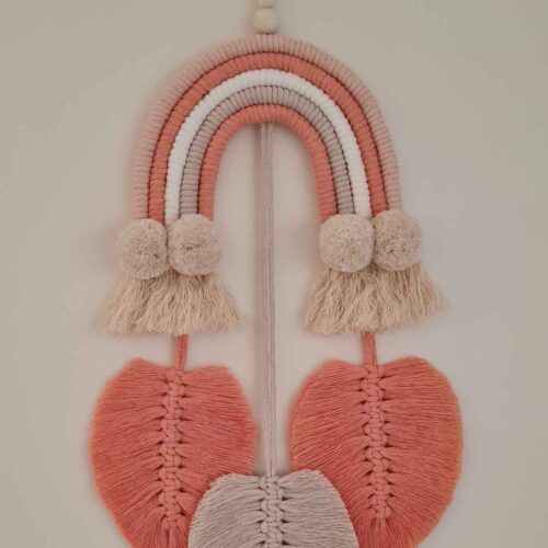 Tapisserie Murale en Macramé avec Motif Arc-en-Ciel