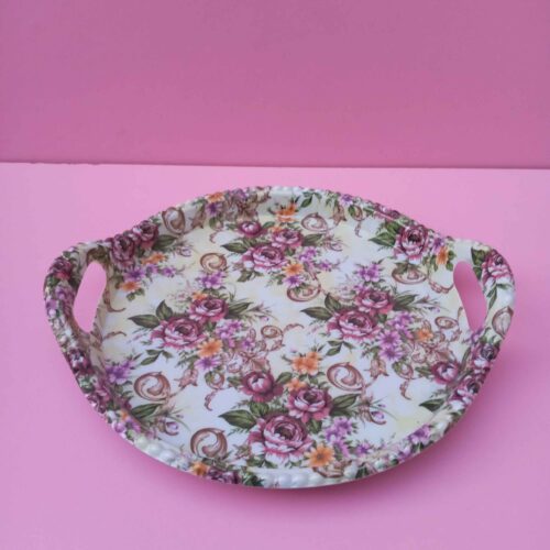 Plateau de service en mélamine durable et léger, design floral rose