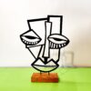 Sculpture d'art minimaliste métal - Visage cubisme