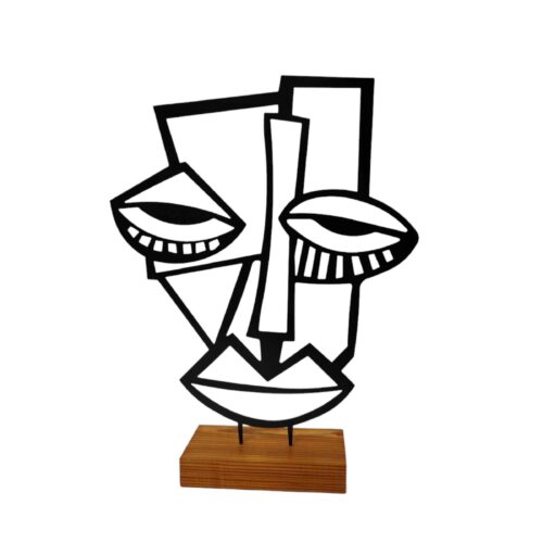 Sculpture d’art minimaliste métal – Visage cubisme