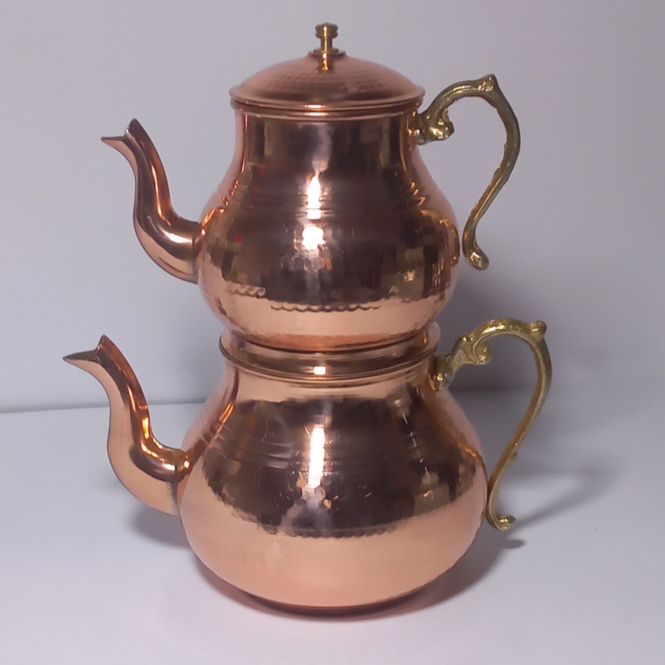 Théière Double en Cuivre Persan Martelée & Durable Dilara