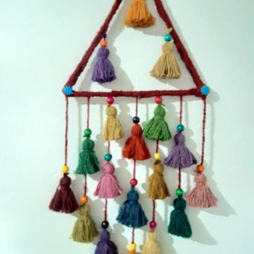 Tenture murale persane à pompons DIY – Tissée main traditionnelle modèle Ziba
