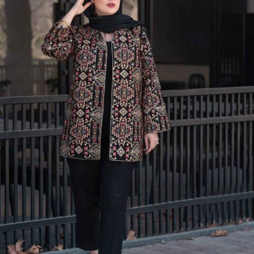Manto persan brodé avec design géométrique pour femmes